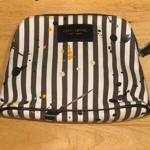 Henri Bendel Black and White Striped Paint-Splash Pouch